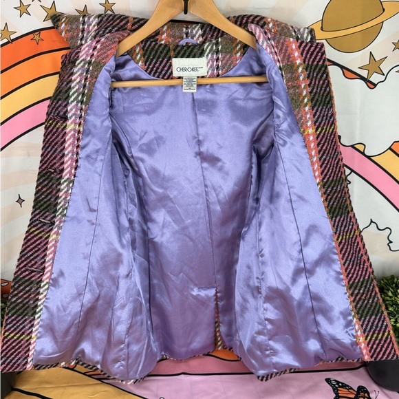 {Cherokee} Vintage Pink & Plaid Striped Mid-Length Wool Coat, Authentic Original - Picture 9 of 15